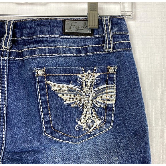 Earl Jean Womens Size 5 Capri Crop Jeans Stretch White Stitching Embellished - Picture 5 of 11